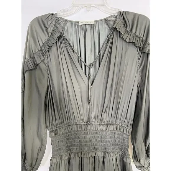 Ulla Johnson Soraya Dress Size Mini Long Sleeve Olive Green Sz 2
